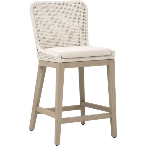 Mesh Outdoor Counter Stool in Antique Lace Rope, Shell Fabric & Washed Teak